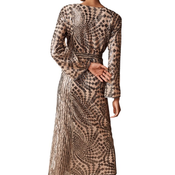 Anna Sui x BHLDN Cyrene Sm Silver Black Tan Sequin Geometric Kaftan Maxi Kimono - Picture 2 of 16